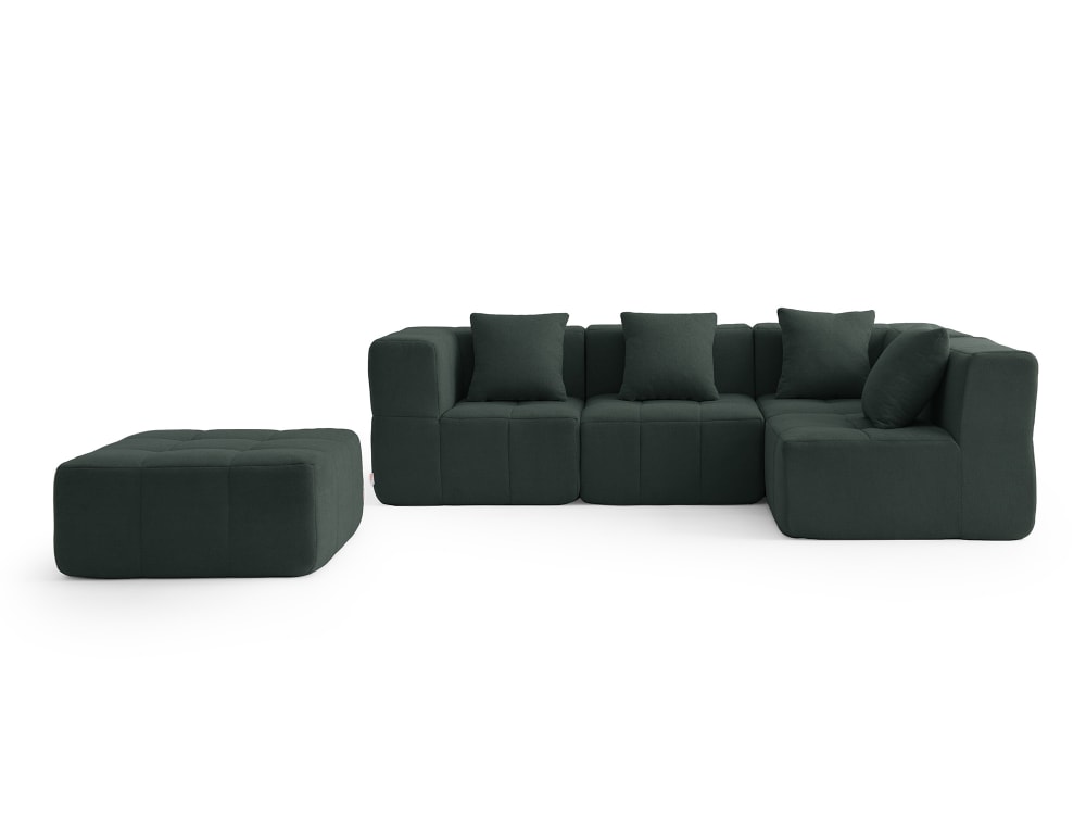 Canapé d'angle 4 places avec méridienne Tissu fine bouclette Vert