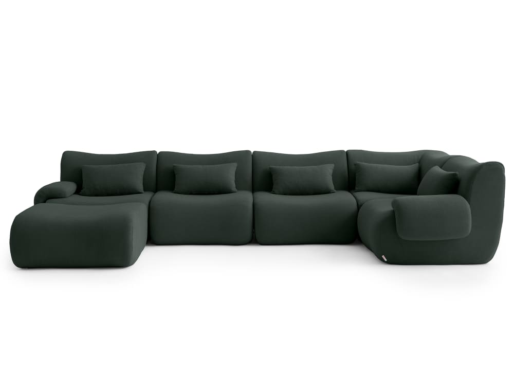Canapé d'angle 5 places avec méridienne Tissu fine bouclette Vert
