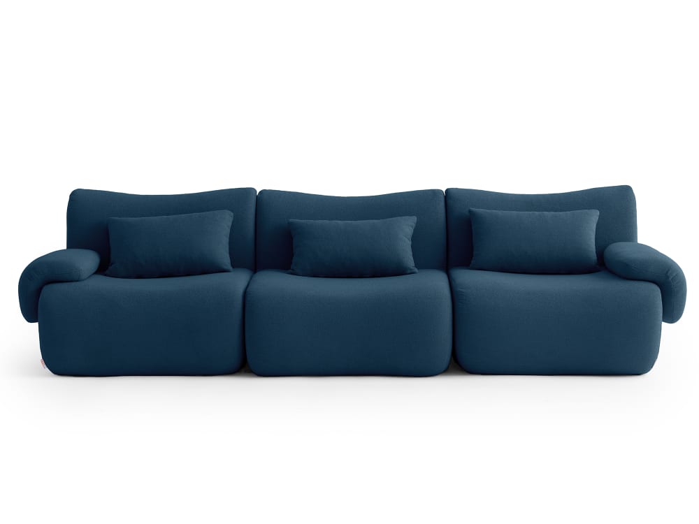 Canapé droit modulaire 3 places Tissu fine bouclette Bleu profond