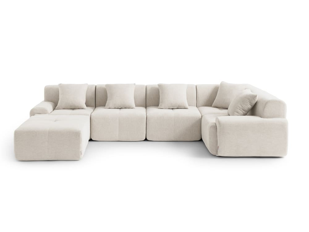 Canapé d'angle 5 places avec méridienne Tissu chenille Blanc ivoire