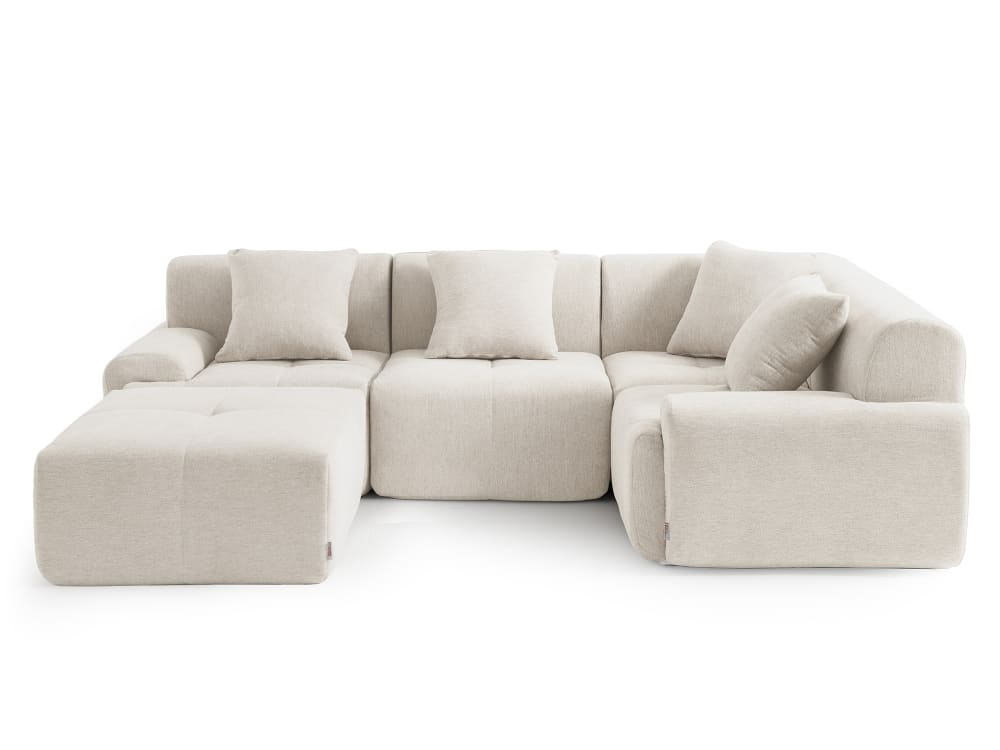 Canapé d'angle 4 places avec méridienne Tissu chenille Blanc ivoire