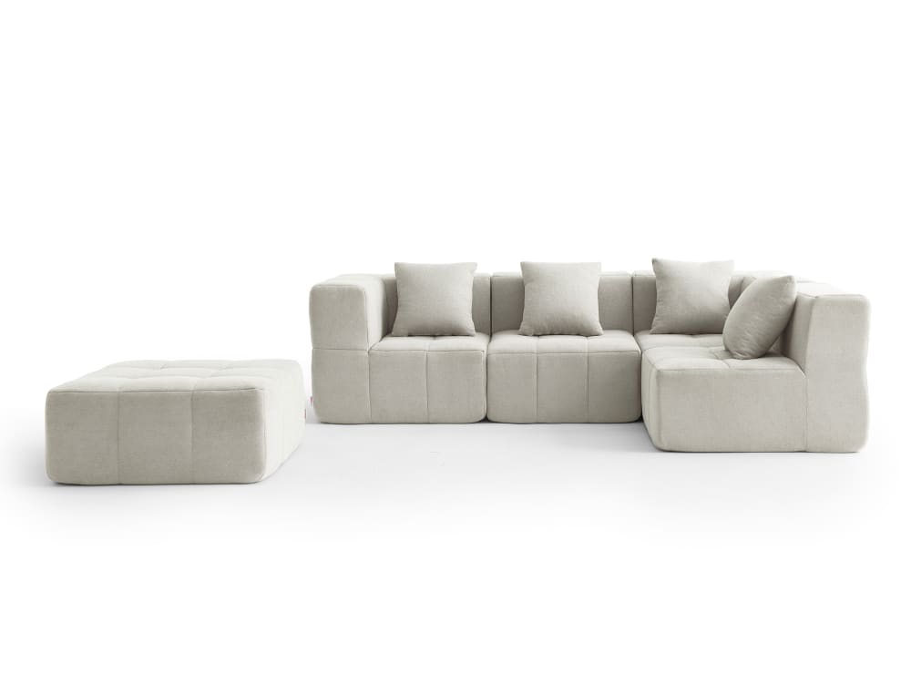 Canapé d'angle 4 places avec méridienne Tissu fine boucle Beige crème