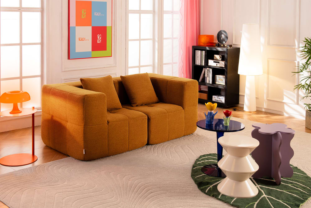 Modulares 2-Sitzer Sofa gerade aus feinem Bouclé-Stoff Zimtbraun