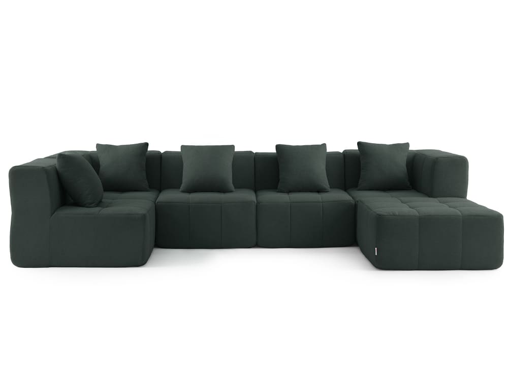 Canapé d'angle 5 places avec méridienne Tissu fine bouclette Vert