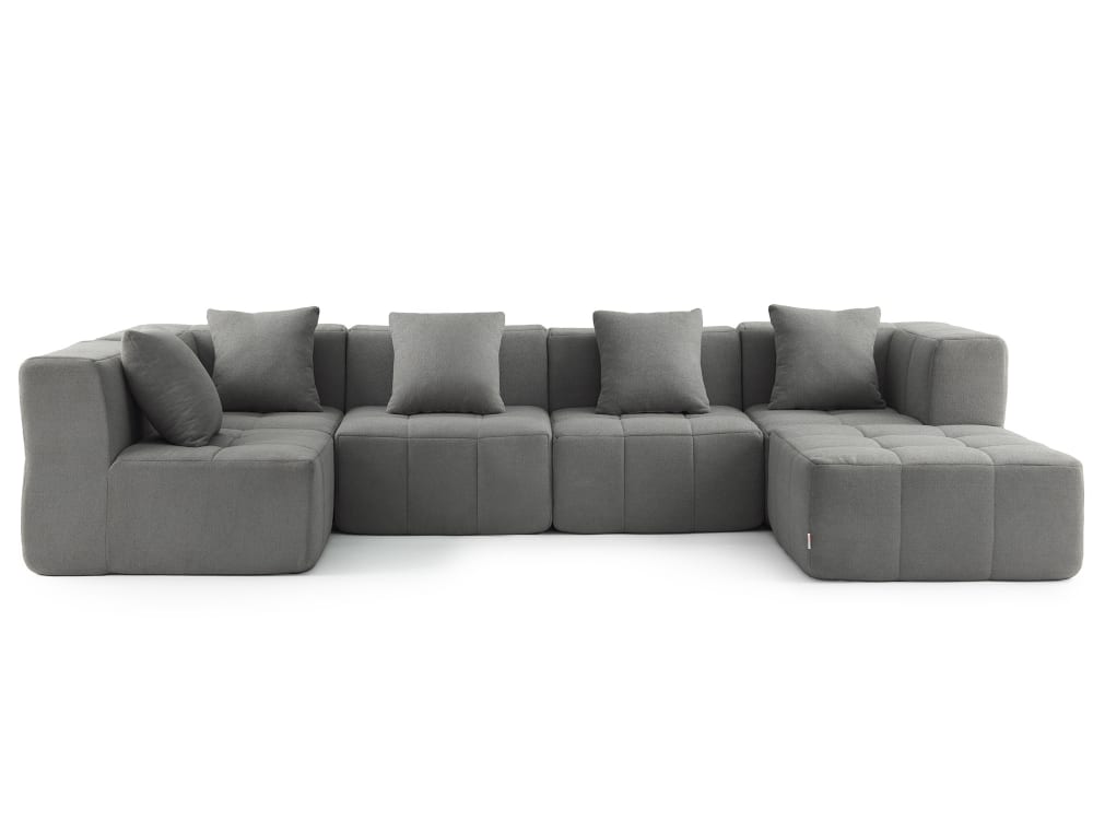 Canapé d'angle 5 places avec méridienne Tissu fine bouclette Gris