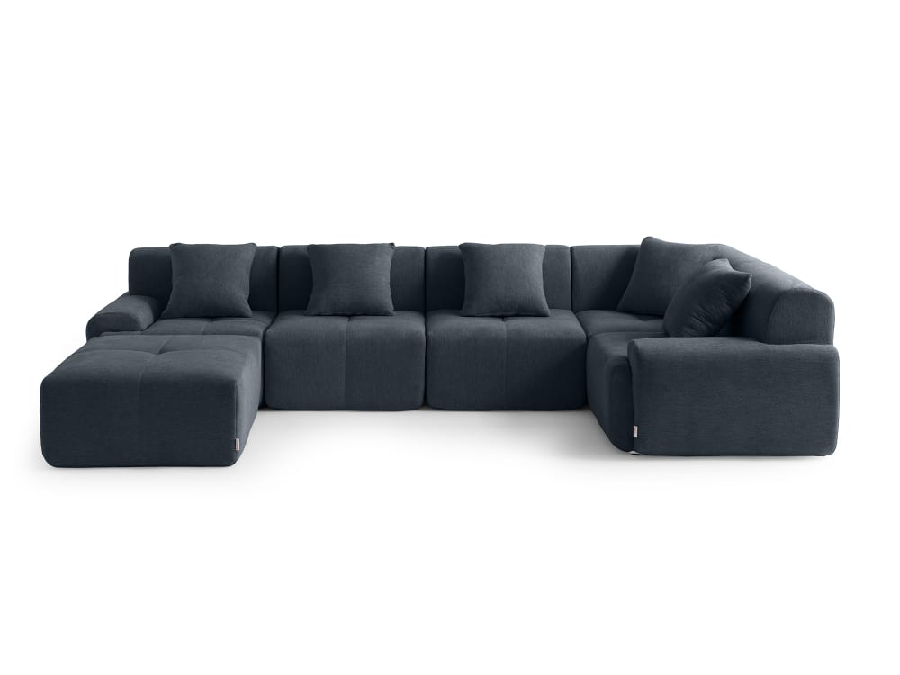 Canapé d'angle 5 places avec méridienne Tissu chiné Bleu gris