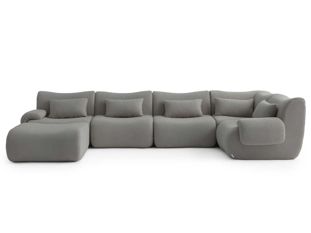 Canapé d'angle 5 places avec méridienne Tissu fine bouclette Gris