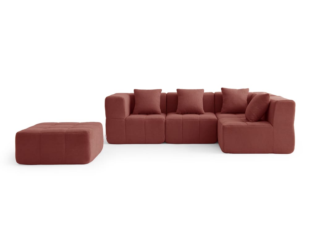 Canapé d'angle 4 places avec méridienne tissu fine bouclette Rouge
