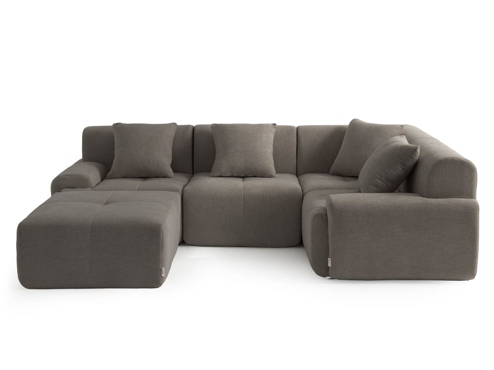 Canapé d'angle 4 places avec méridienne Tissu chenille Brun cendré
