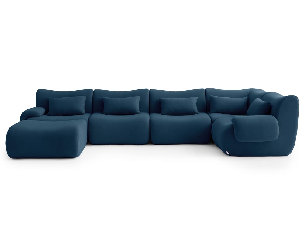 Canapé d'angle 5 places avec méridienne Tissu fine bouclette Bleu