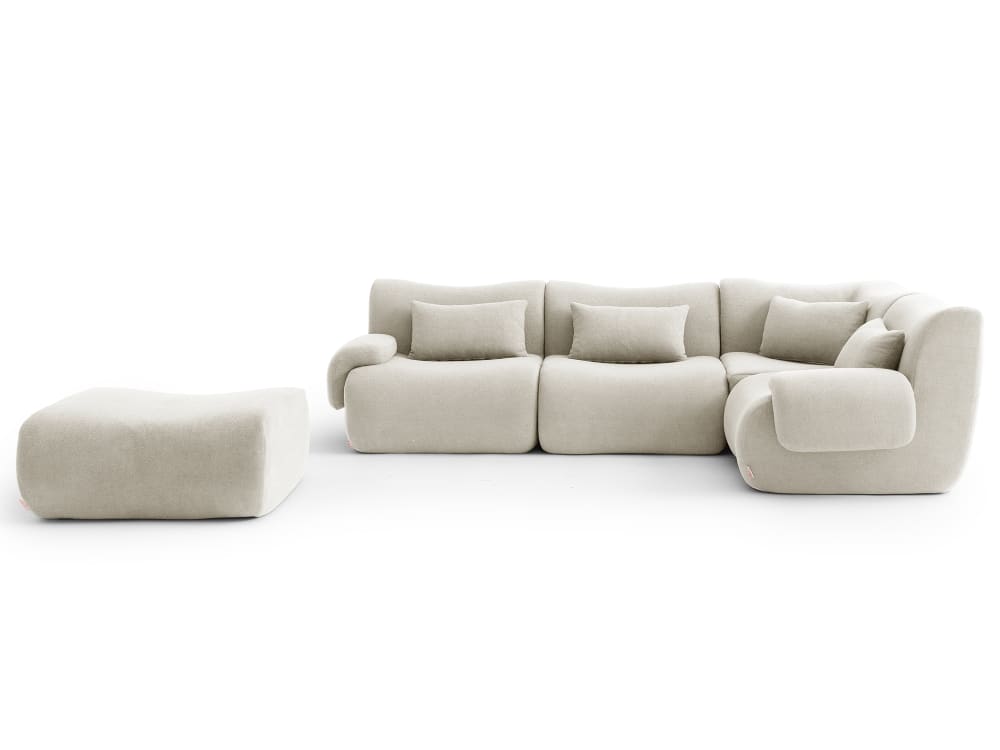 Canapé d'angle 4 places avec méridienne Tissu fine boucle Beige crème
