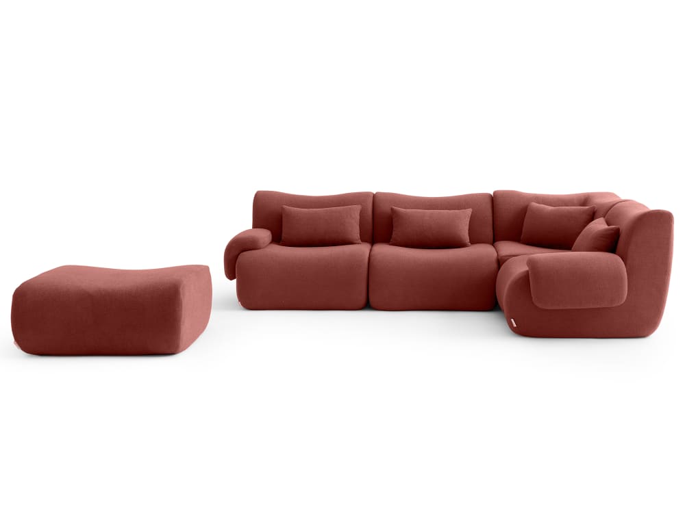 Canapé d'angle 4 places avec méridienne Tissu fine bouclette Rouge