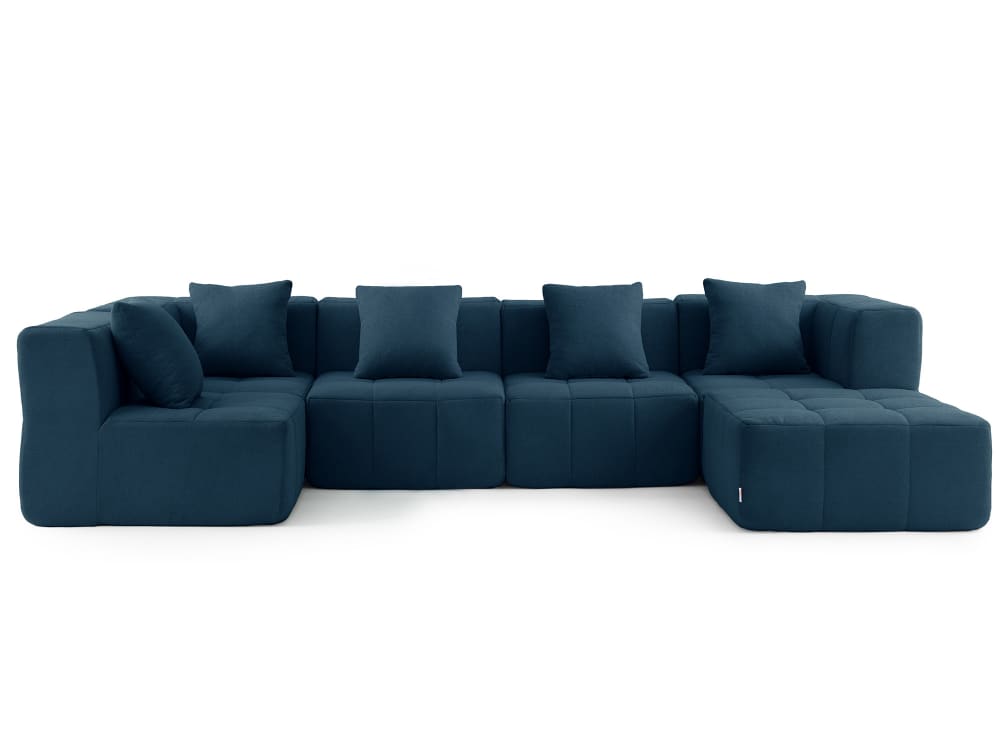 Canapé d'angle 5 places avec méridienne Tissu fine bouclette Bleu