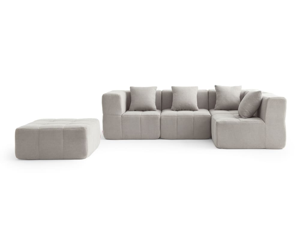 Canapé d'angle 4 places avec méridienne Tissu fine boucle Beige pierre