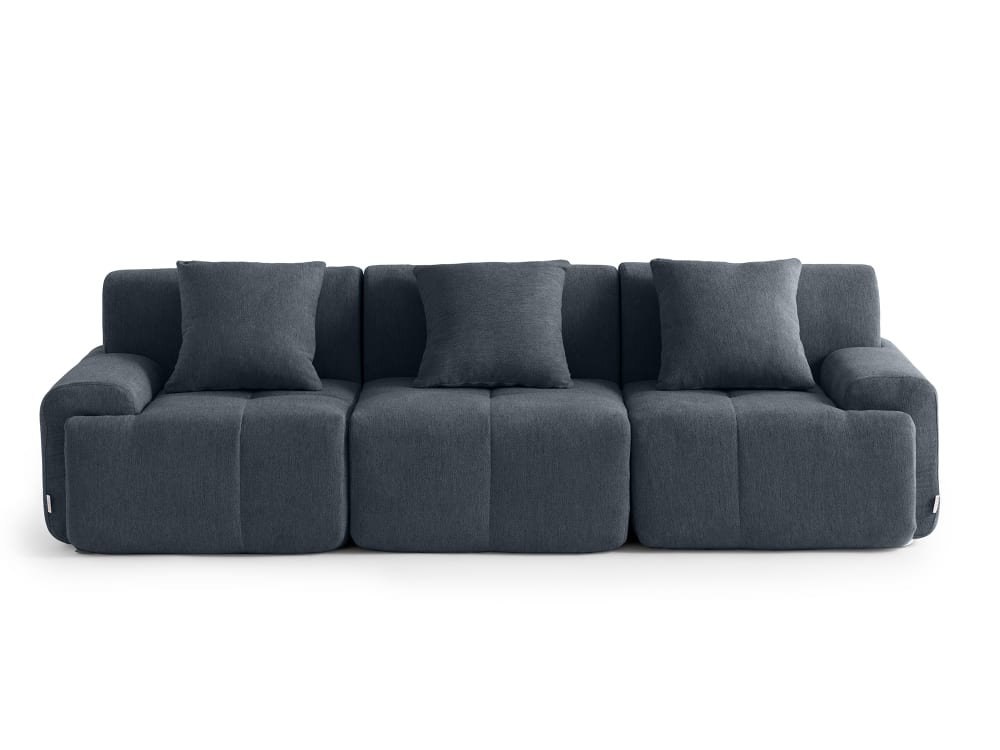 Canapé droit modulaire 3 places Tissu chenille Bleu gris