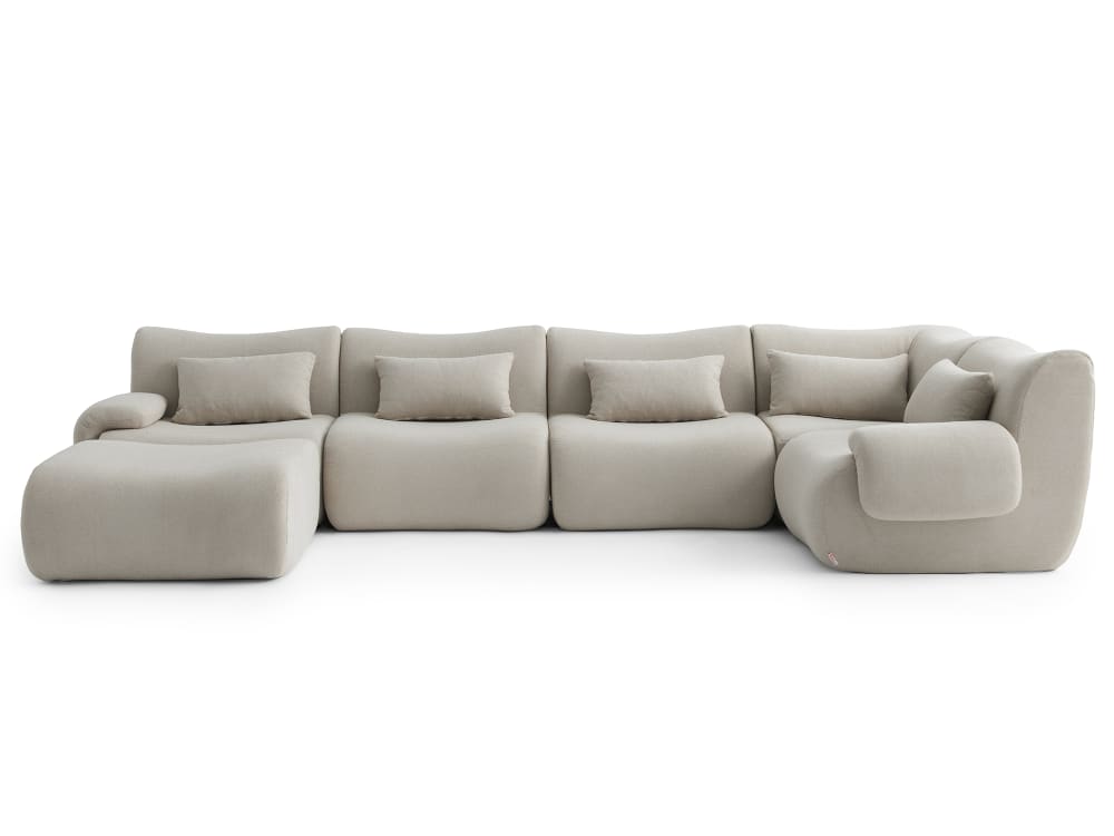 Canapé d'angle 5 places avec méridienne Tissu fine boucle Beige pierre
