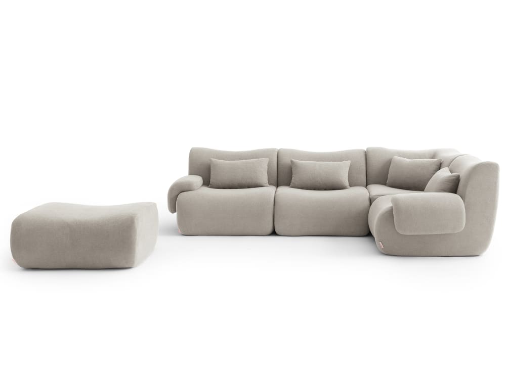 Canapé d'angle 4 places avec méridienne Tissu fine boucle Beige pierre
