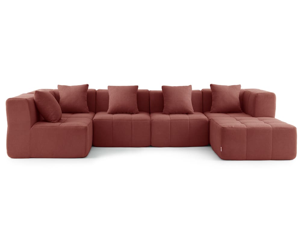 Canapé d'angle 5 places avec méridienne Tissu fine bouclette Rouge