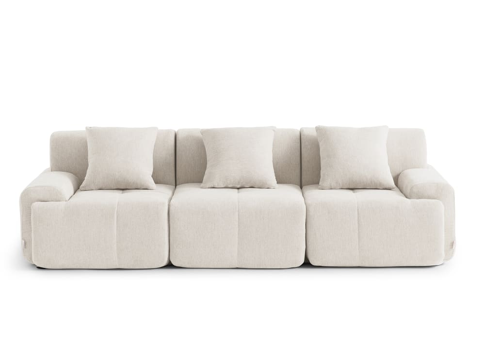 Canapé droit modulaire 3 places Tissu chenille Blanc ivoire