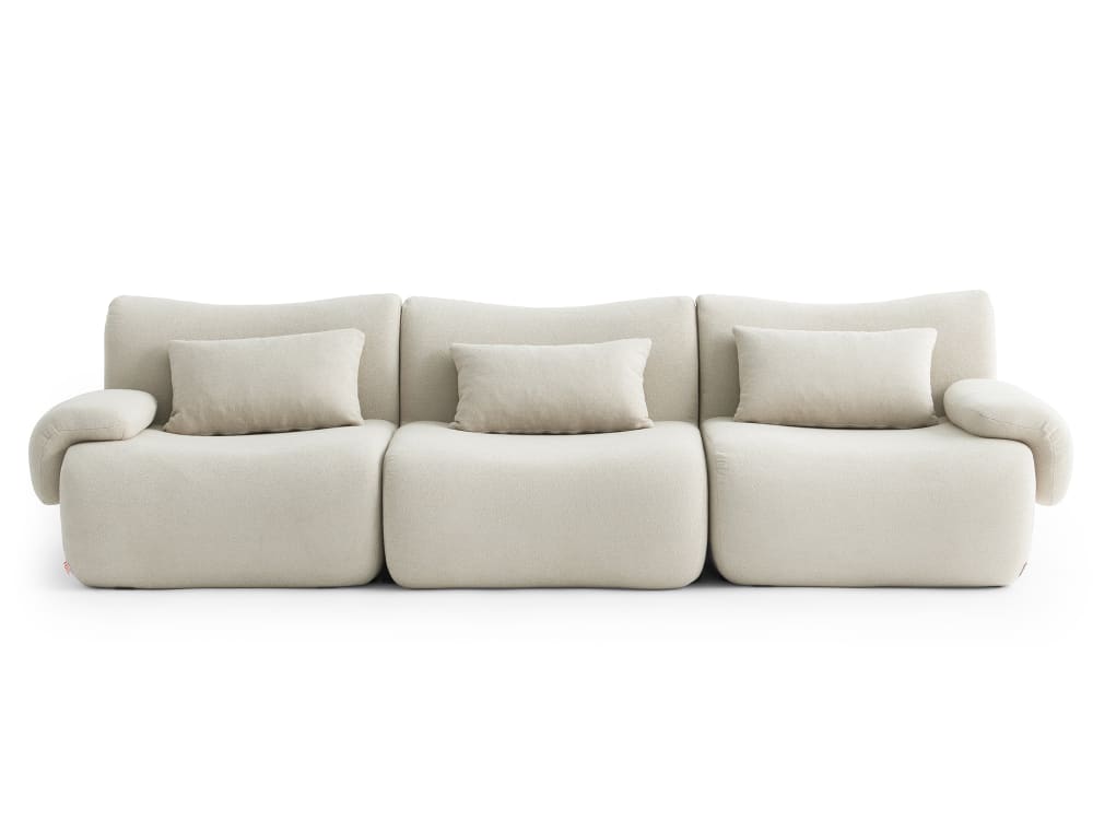 Canapé droit modulaire 3 places Tissu fine bouclette Beige crème