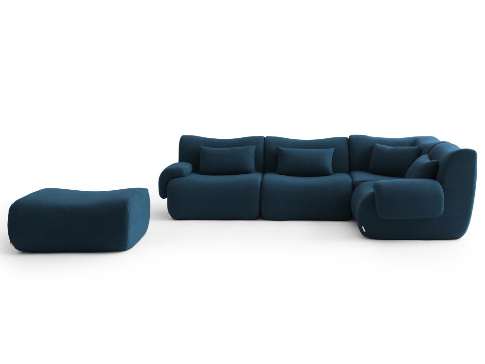 Canapé d'angle 4 places avec méridienne Tissu fine bouclette Bleu