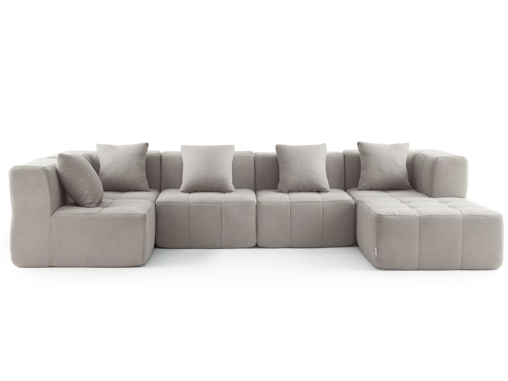 Canapé d'angle 5 places avec méridienne Tissu fine boucle Beige pierre