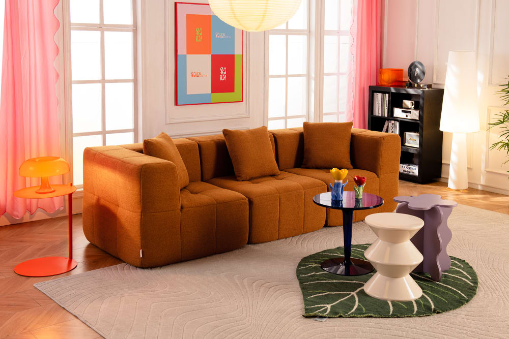 Canapé droit modulaire 3 places Tissu fine bouclette Brun cannelle