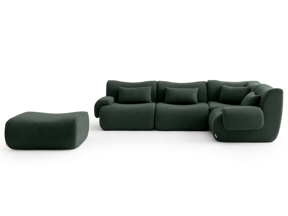 Canapé d'angle 4 places avec méridienne Tissu fine bouclette Vert