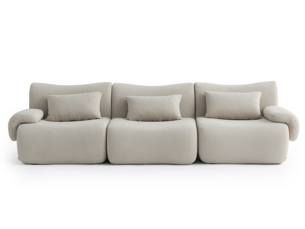 Canapé droit modulaire 3 places Tissu fine bouclette Beige pierre