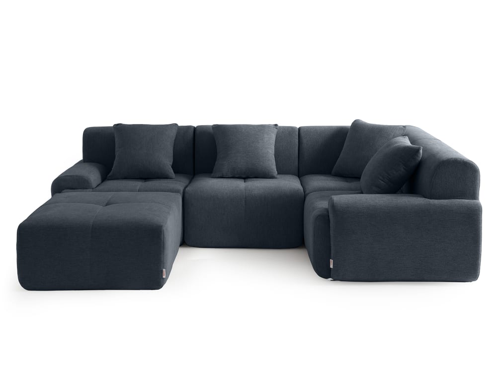 Canapé d'angle 4 places avec méridienne Tissu chenille Bleu gris