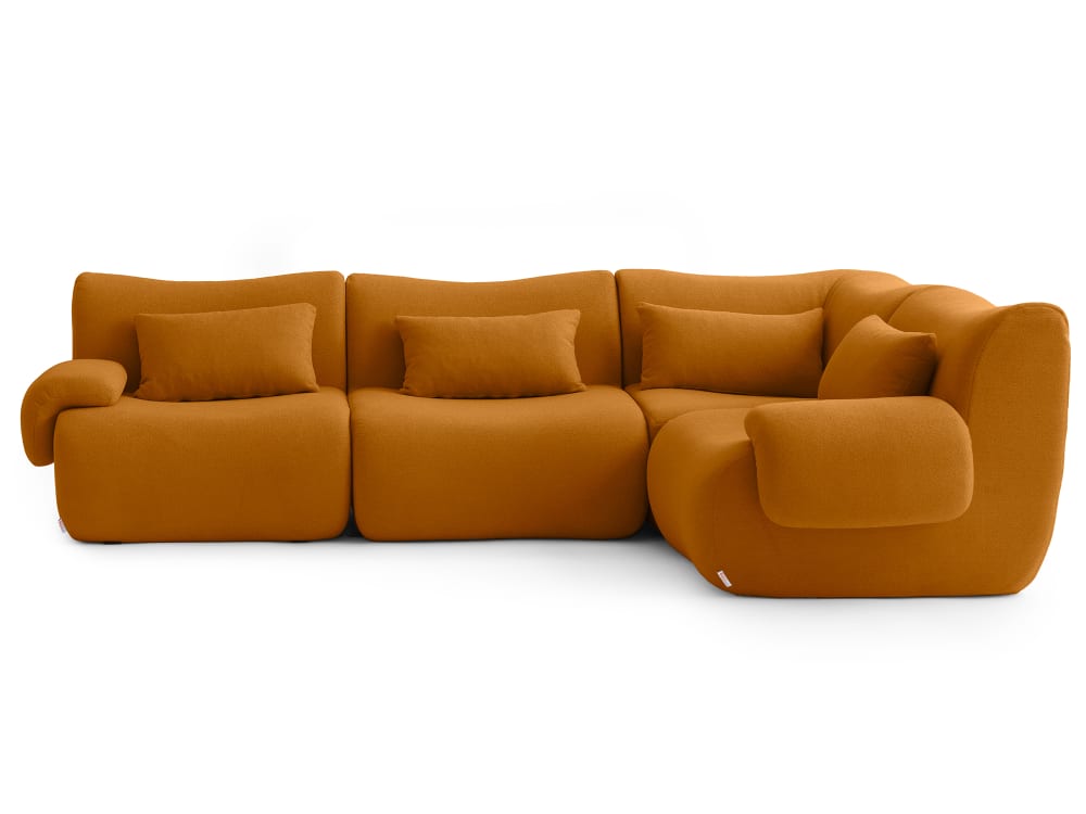 Canapé d'angle modulaire 4 places Tissu fine bouclette Brun cannelle