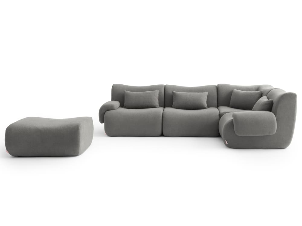 Canapé d'angle 4 places avec méridienne Tissu fine bouclette Gris