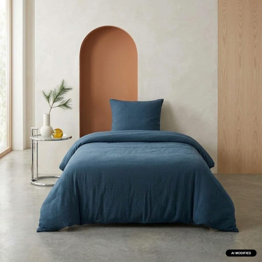 sweeek Bettwäsche-Set aus Baumwollgaze dunkelblau 140x200cm style modern Öko-Tex Zertifikat - Baumwolle
