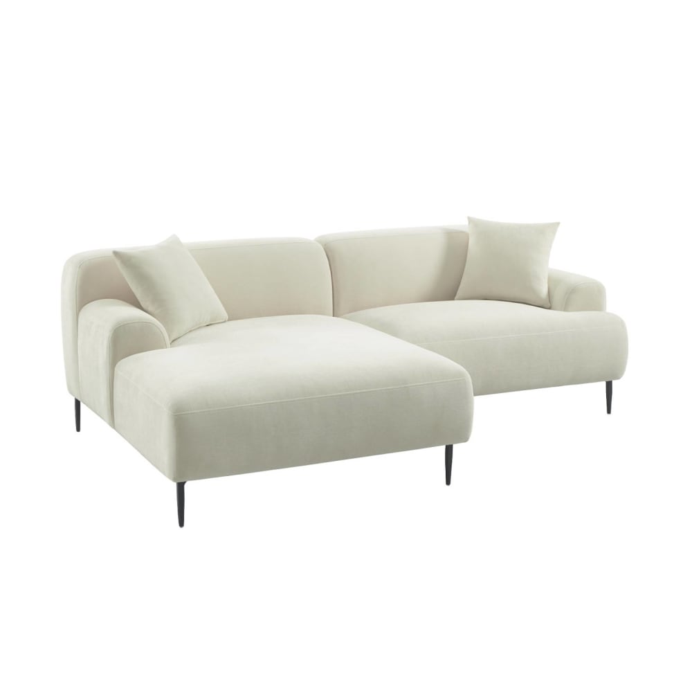 Canapé d'angle gauche 3 places tissu crème, pieds métal