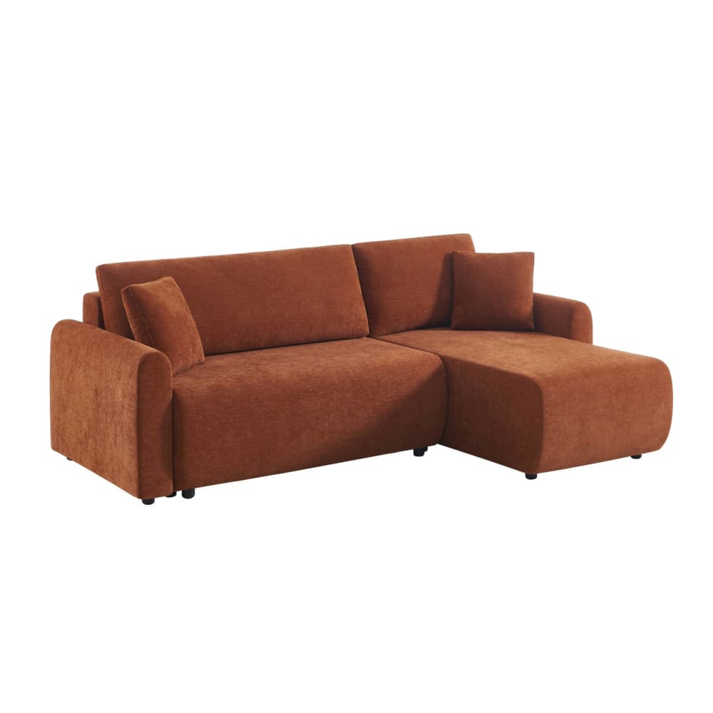 Canapé d'angle réversible, convertible, 3 places tissu terracotta