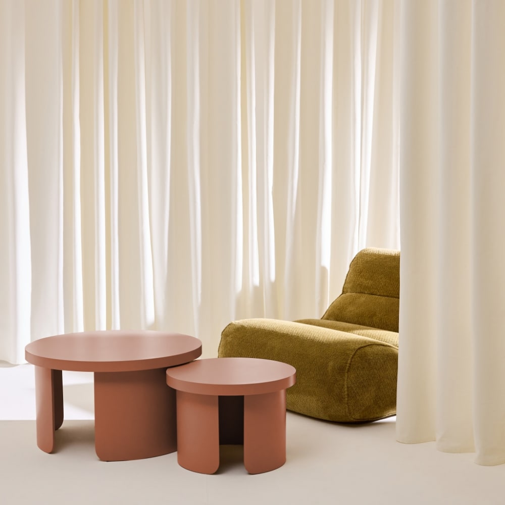 sweeek 2er-Set runde Satztische terrakotta style modern Rot Spanplatte