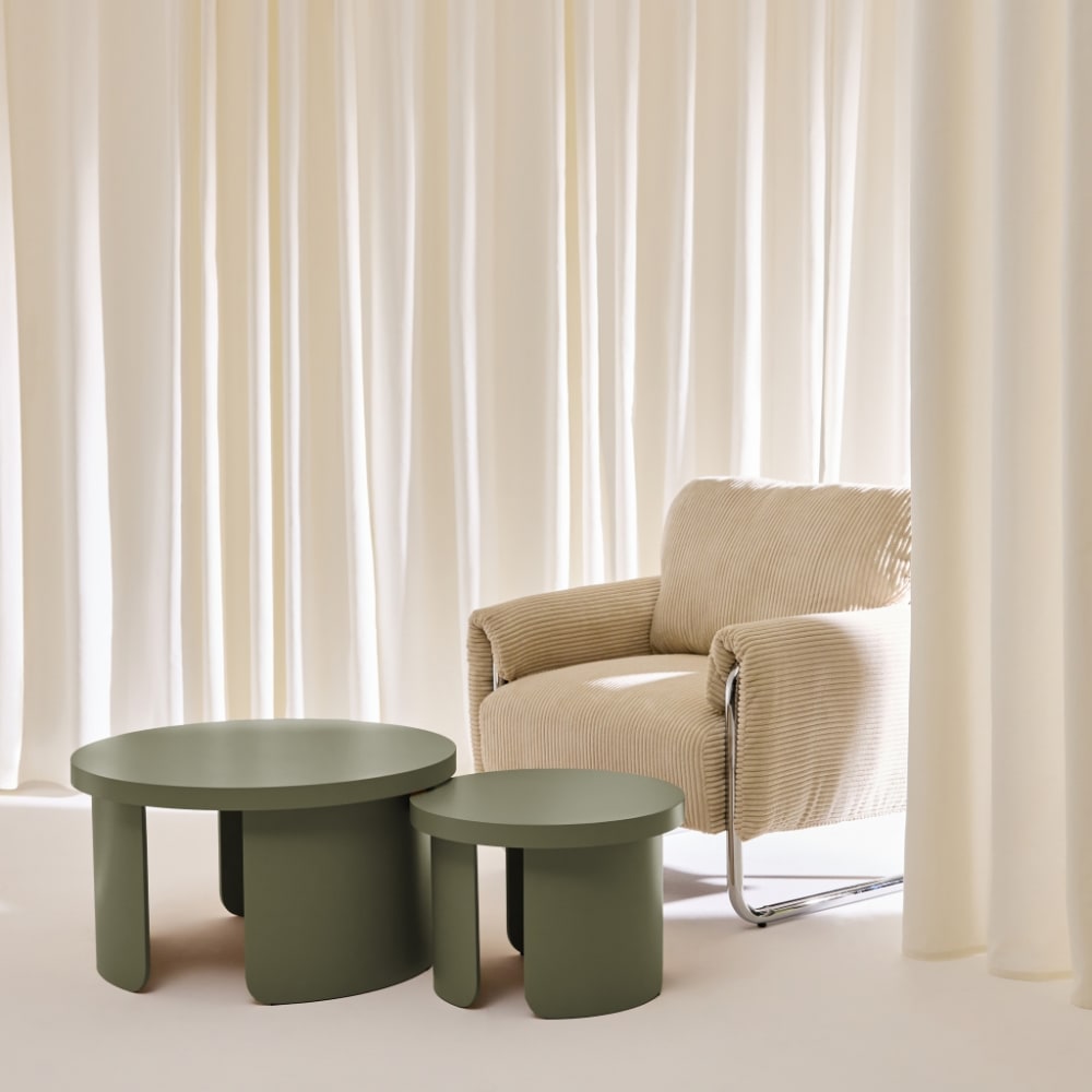 sweeek 2er-Set runde Satztische khaki style modern Grün Spanplatte
