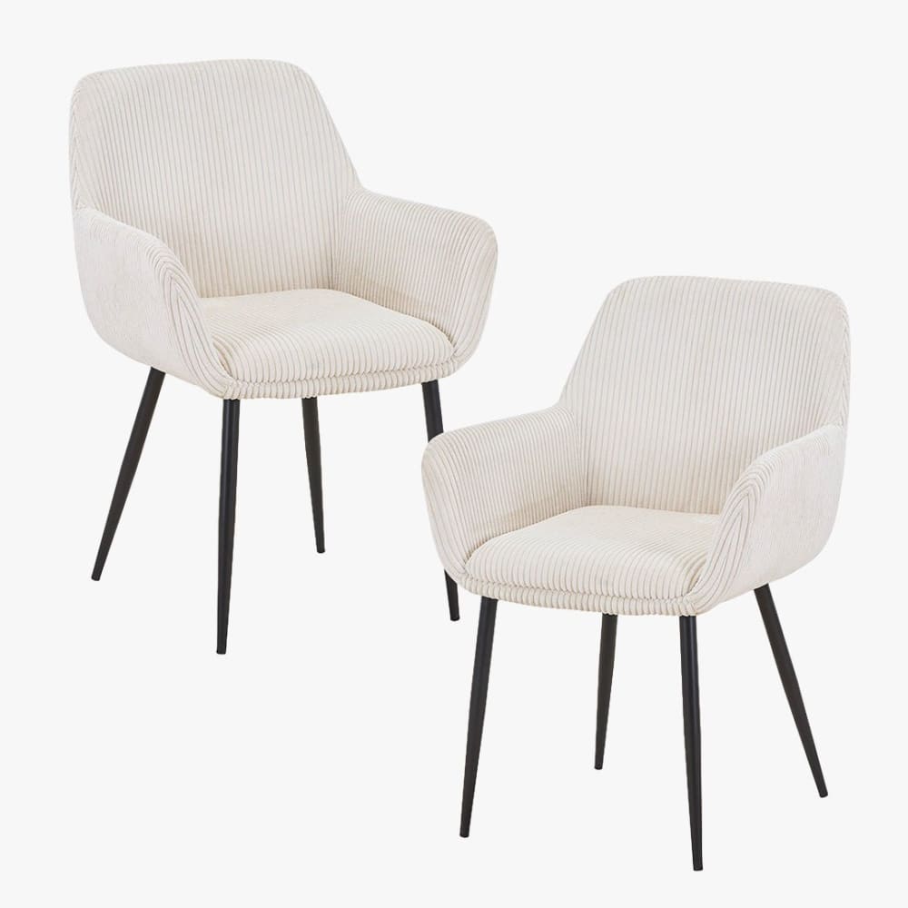 Jessie lot de 2 chaises en velours côtelé beige pieds en métal noir Jessie lot de 2 chaises en velours côtelé beige pieds en métal noir