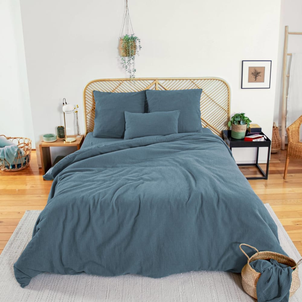 Parure de lit gaze de coton bleu foncé 260x240cm