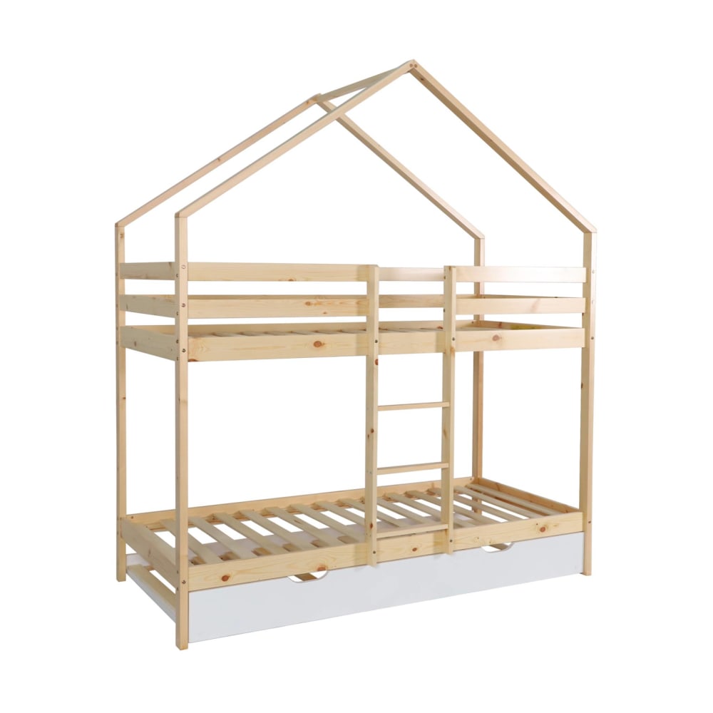 Kinder-Etagenbett 90 x 190 cm mit Ausziehbett weiß - Maisons Du