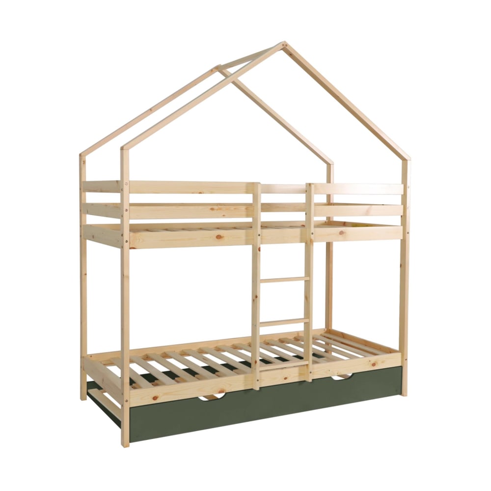 Kinder-Etagenbett 90 x 190 cm mit Ausziehbett  grün - Maisons Du