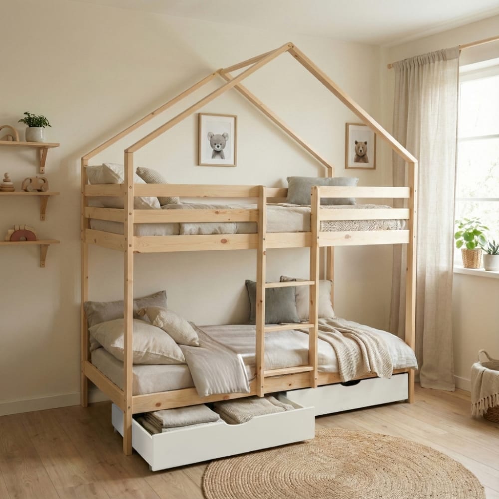 Lit enfant superposé 90 x 190 cm pin avec tiroirs blanc Lit enfant superposé 90 x 190 cm pin avec tiroirs blanc