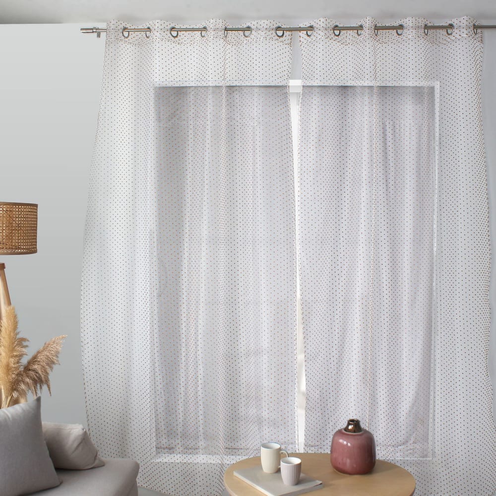 Voilage plumetis en organza blanc et beige - 140 x 240 cm