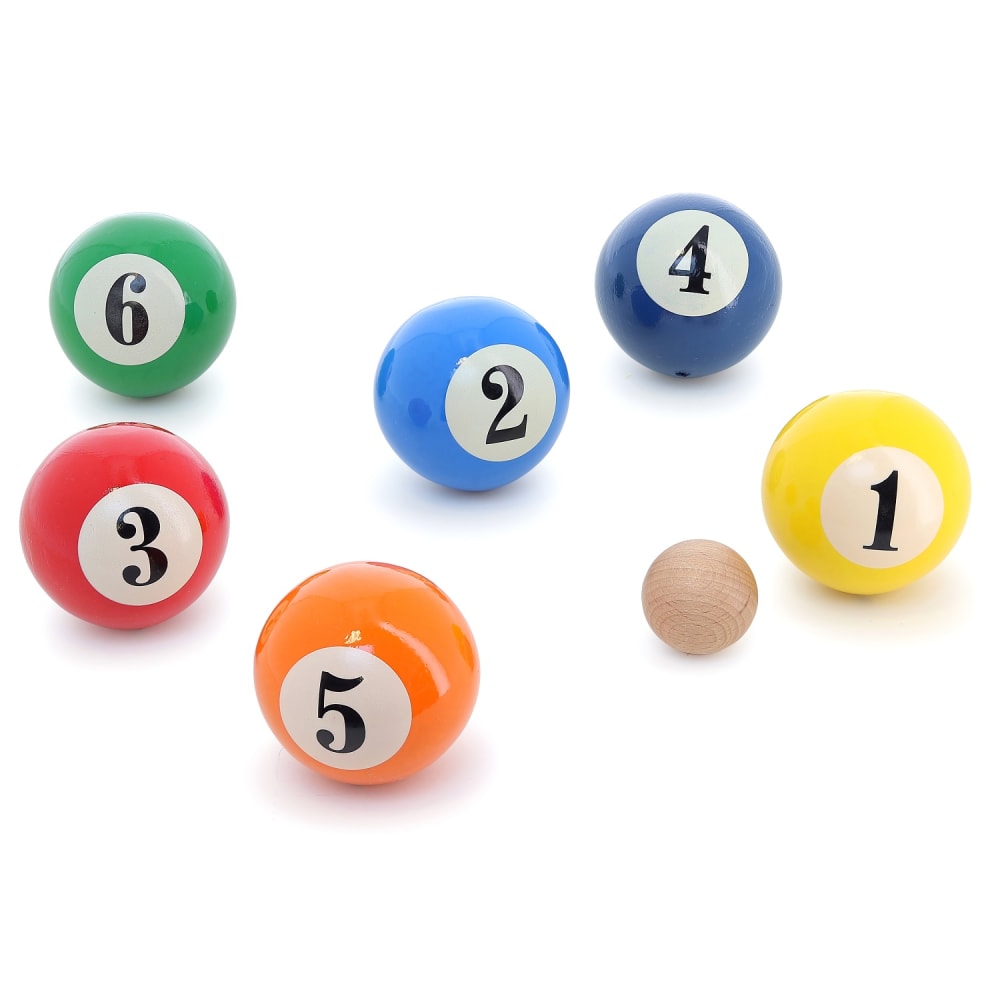VILAC 6 Petanque-Kugeln aus Holz in einer Tasche geliefert. Petanque-Spiel Billard, hergestellt in Frankreich von Vilac. Artikelnummer 4072. Beige
