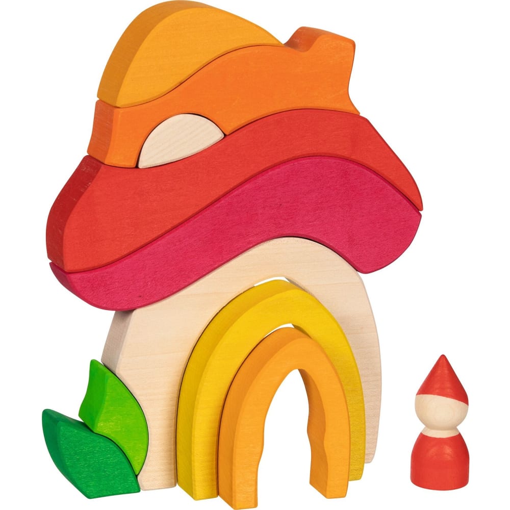 Goki Bausteine Pilzhäuschen ROT HOLZ Kinder
