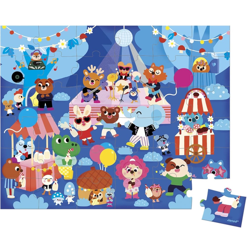 Janod Puzzle Es ist eine Party 36 Teile BLAU KARTON Kinder