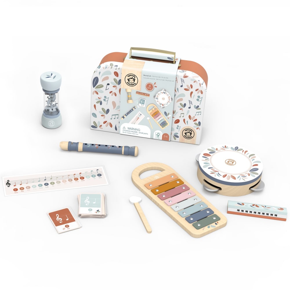 Speedy Monkey Musikset mit 5 Instrumenten ORANGE HOLZ Baby