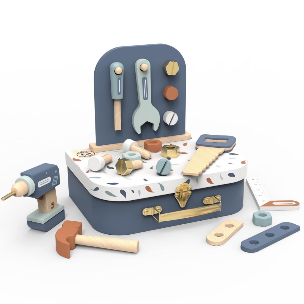 Speedy Monkey Werkzeugkoffer BLAU HOLZ Kinder