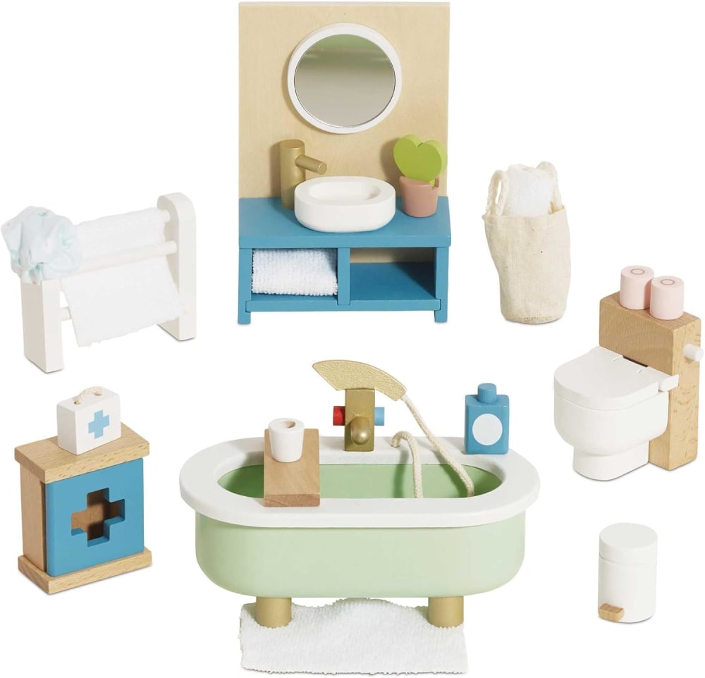 Le Toy Van Badezimmer Set für Puppenhaus BEIGE HOLZ Kinder