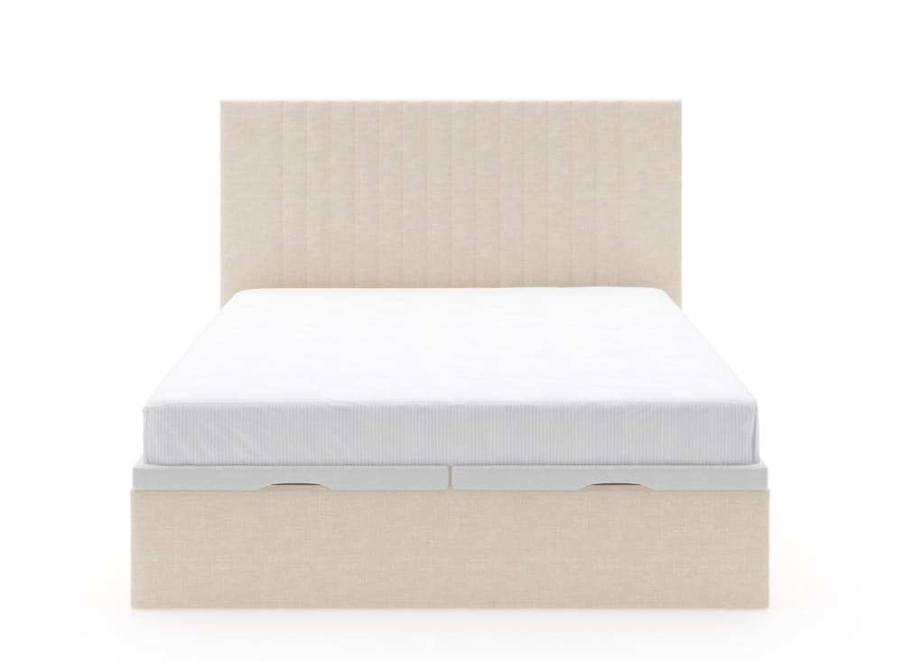 Lit coffre 160x200 avec tête de lit en tissu grainé Crème